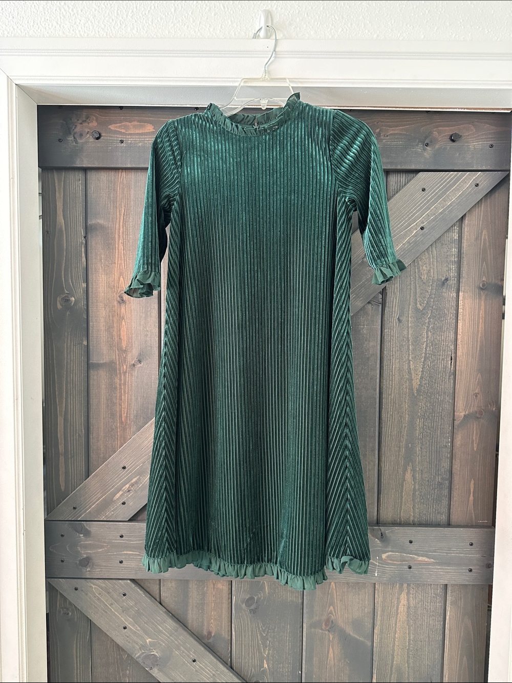 Dainty Jewells Emerald Green Velvet Ruffle-Trim Party Dress